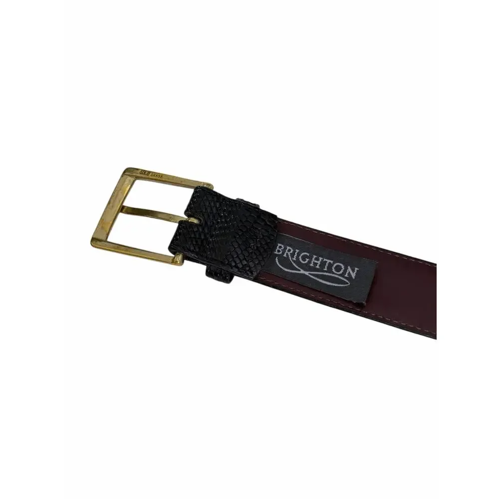 Brighton Genuine Lizard Belt Women’s 36 Black 30503 Gold Buckle Classic